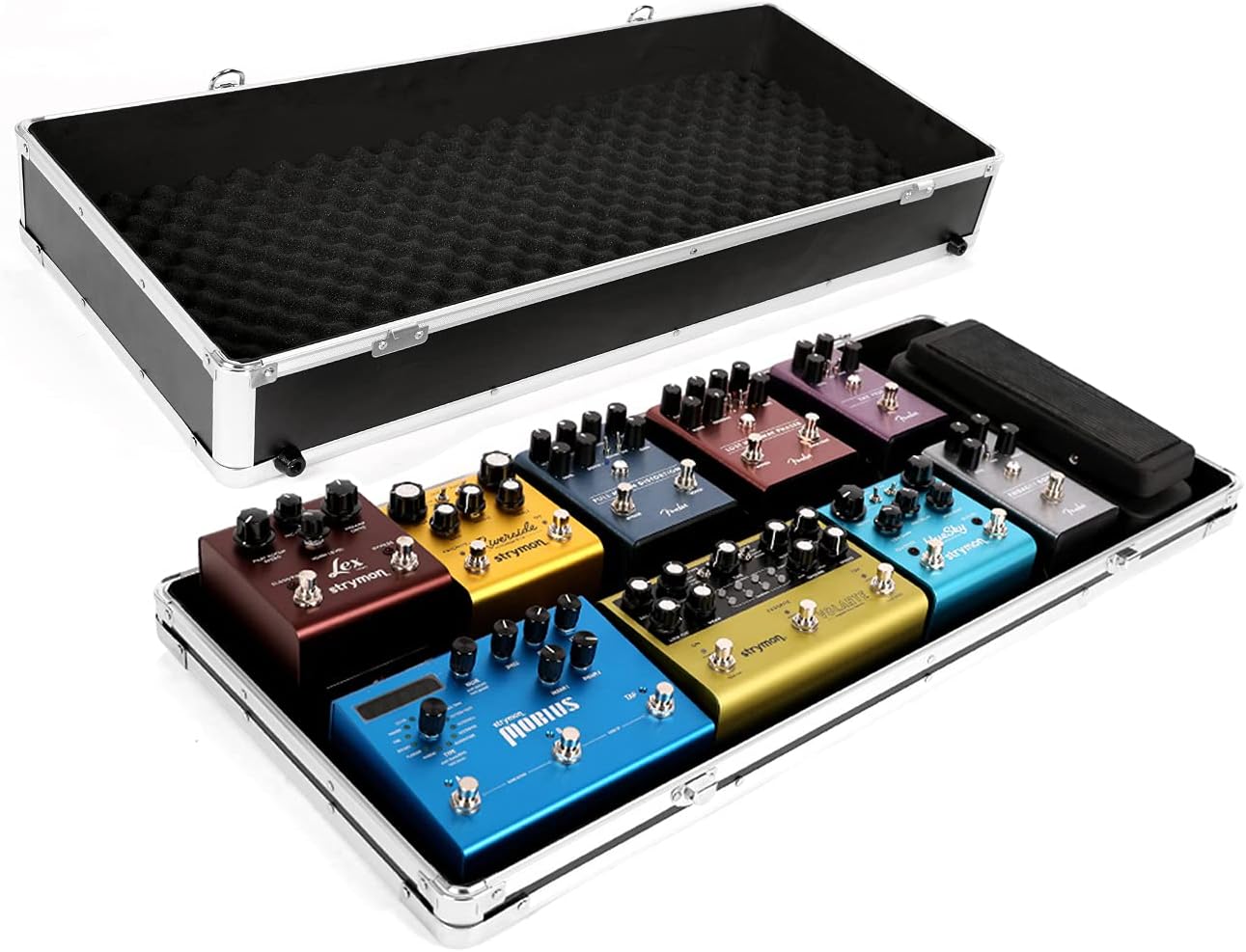 GHOSTFIRE Guitar Multi Effect Pedal Case 27.5x11.6x4.2in ，with Pedal Mounting Tape Fastener，Sturdy Locking Aluminum ，T series T-EC14