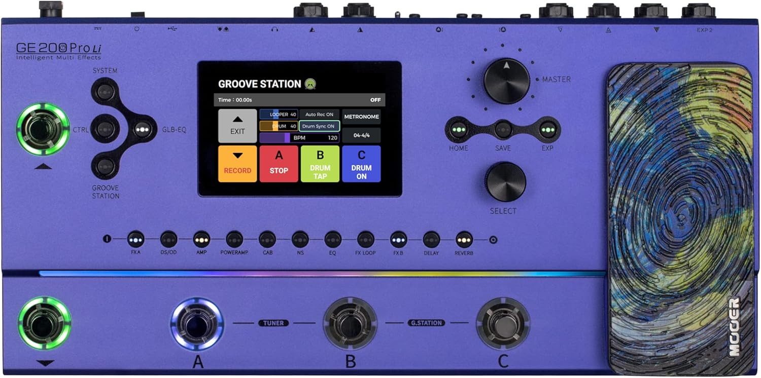 MOOER GE200 Pro Li Amp Modelling Guitar Multi Effects Pedal, Battery Powered