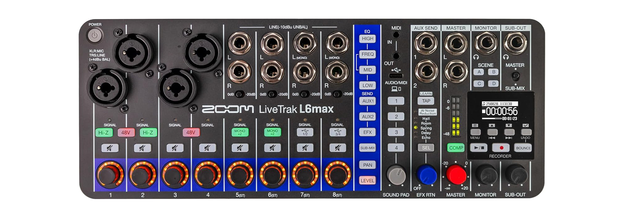 Zoom LiveTrak L6max Digital Mixer and Recorder, 12-Channel, 32-Bit Float, Battery Powered, 4 Combo + 8 Stereo Inputs